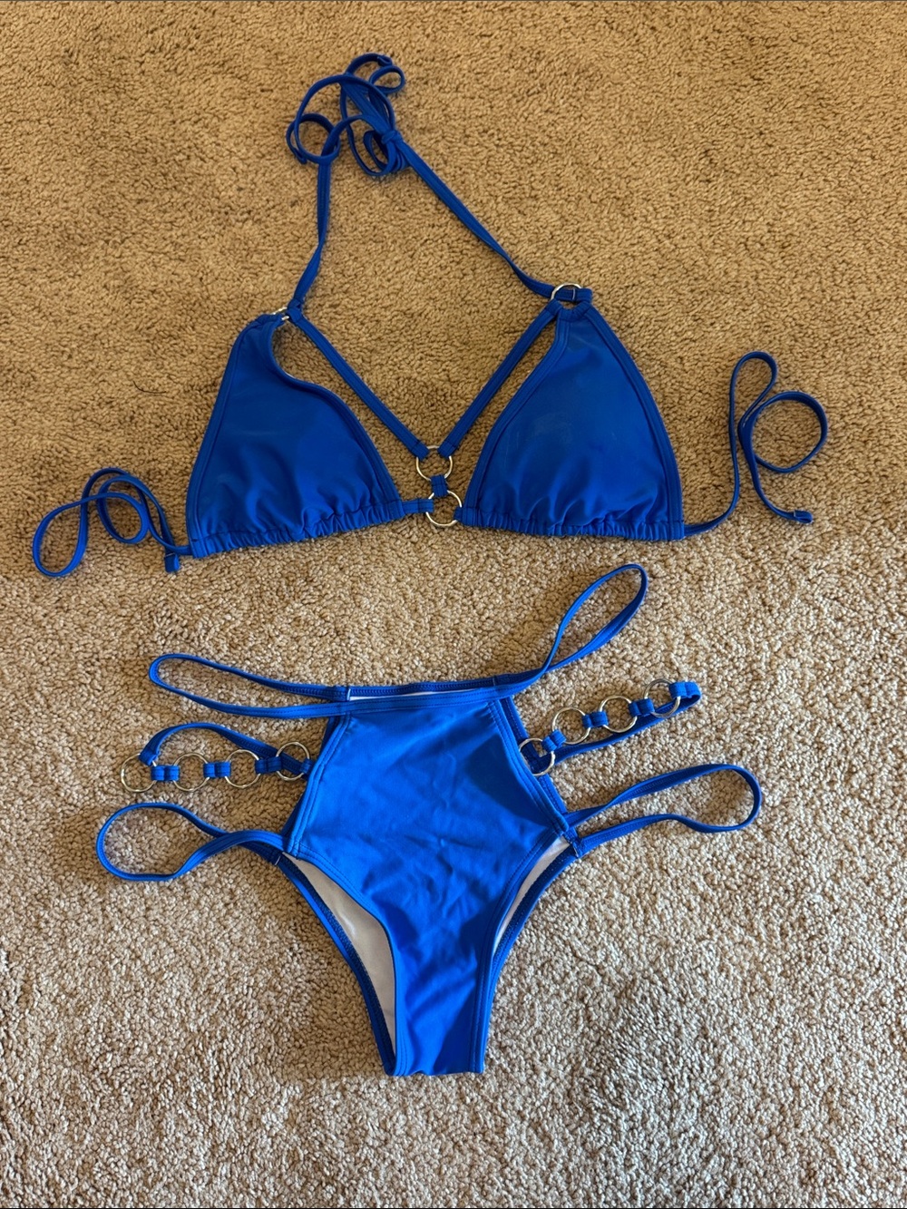 Royal Blue Strappy Ring-Detail Bikini